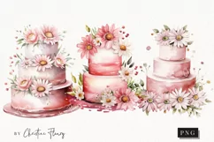 Watercolor Pink Floral Cake | Wedding PNG Product Image 1