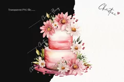 Watercolor Pink Floral Cake | Wedding PNG Product Image 2