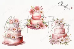 Watercolor Pink Floral Cake | Wedding PNG Product Image 3