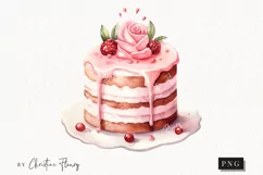 Watercolor Valentine Cake PNG | Valentine's Day Clipart Product Image 1