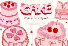 Retro cake png, vintage cake svg, coquette cake clipart Product Image 1