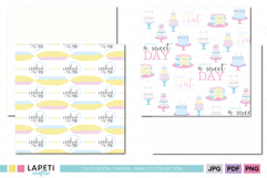 Pastel cake digital paper with sweet bakery themed illustrations