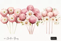 Watercolor Pink Floral Cake Pops | Wedding PNG Product Image 1