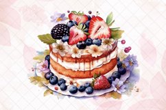 Cake Topped With Berries And Flowers Watercolor Clipart Product Image 4