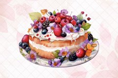 Cake Topped With Berries And Flowers Watercolor Clipart Product Image 6