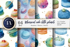 Cakes Shaped Like Little Planets Watercolor Digital Paper Product Image 1