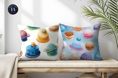 Cakes Shaped Like Little Planets Watercolor Digital Paper Product Image 2