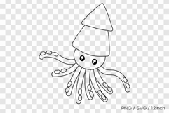 Deep sea short legs squid character PNG animal clipart line Product Image 1