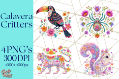 Calavera Critters Clipart, Dia de los Muertos Animals PNG Product Image 1