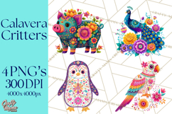 Calavera Critters Clipart, Dia de los Muertos Animals PNG Product Image 1