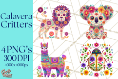 Calavera Critters Clipart, Dia de los Muertos Animals PNG Product Image 1