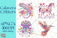 Calavera Critters Clipart, Dia de los Muertos Animals PNG Product Image 1