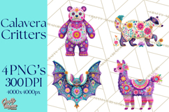 Calavera Critters Clipart, Dia de los Muertos Animals PNG Product Image 1