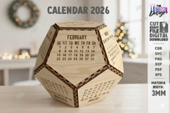 Calendar 2026 Laser Cut Design|Dodecahedron Calendar SVG Product Image 1