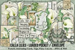 Calla Lilies printable loaded pocket. 300dpi high quality Digital images that can be used for Junk Journals, Scrapbooking, Cardmaking or other paper crafts.