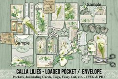 Calla Lilies printable loaded pocket. 300dpi high quality Digital images that can be used for Junk Journals, Scrapbooking, Cardmaking or other paper crafts.