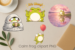 Calm frog sublimation | Cute cozy frog clipart PNG bundle Product Image 3