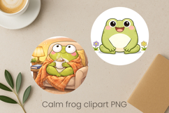 Calm frog sublimation | Cute cozy frog clipart PNG Product Image 1