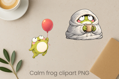 Calm frog sublimation | Cute cozy frog clipart PNG Product Image 1
