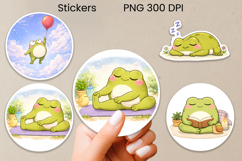Calm frog stickers printable | Cozy frog stickers PNG design Product Image 1