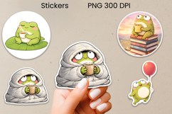 Calm frog stickers printable | Cozy frog stickers PNG design Product Image 1