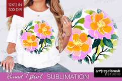 Camellia Modern Floral Round Tshirt Background Sping Flower Product Image 1