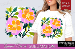 Camellia Modern Floral Square Tshirt Background Sping Flower Product Image 1
