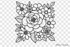Black ink line art Camellia coloring page PNG Flower illust Product Image 1