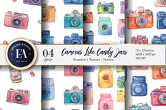 Candy Jar Cameras Watercolor Seamless Digital Paper Product Image 1