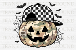 Camo Pumpkin with Checkerboard Hat PNG,Halloween Design Product Image 1