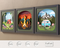 Camping Shadow Box Bundle, 3D SVG Shadow Box 3 Templates Product Image 2