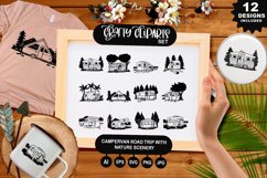 Campervan Road Trip With Nature Scenery Clipart Set Product Image 1