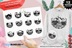 Campfire With Mountains And Tree Round Shape Clipart Set Product Image 1