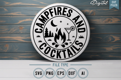 Campfires And Cocktails SVG File | Camping Round Sign SVG Product Image 1