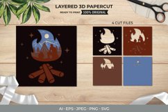 3D Shadowbox Man Camping inside Bonfire Design Papercut Product Image 1