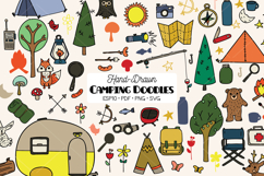 Camping, Color Hand Drawn Trailer, Outdoor Woodland, Fishing Product Image 1