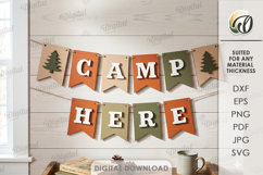 3D Camping Bunting Banner Laser Cut. Camp Here SVG Product Image 1
