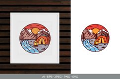 Camping and Bonfire Near the River Scenery in Circle Frame Product Image 1