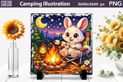 Cute Bunny Camping Design | Campfire Night Sublimation Product Image 1