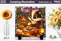 Cute Skunk Camping Scene | Campfire Sublimation Product Image 1