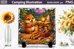 Cute Beaver Camping | Slate Sublimation Product Image 1