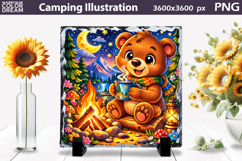 Cute Bear Camping | Slate Sublimation Product Image 1