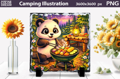 Cute Panda Camping Illustration | Night Camp Sublimation Product Image 1