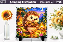 Cute Hedgehog Camping Illustration | Night Camp Sublimation Product Image 1