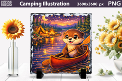 Cute Otter Camping Illustration | Night Camp Sublimation Product Image 1