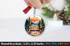 Camping Round Keychain SVG PNG Product Image 1