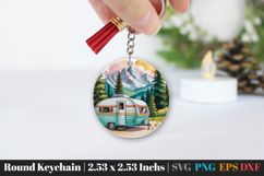 Camping Round Keychain SVG PNG Product Image 1