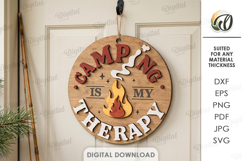 3D Camping Round Sign Laser Cut. Camping Is My Therapy SVG Product Image 1