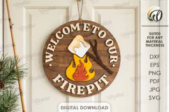 3D Camping Round Sign Laser Cut. Welcome To Our Firepit SVG Product Image 1
