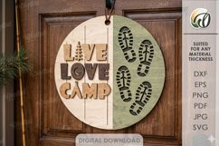 3D Camping Round Sign Laser Cut. Live Love Camp SVG Product Image 1